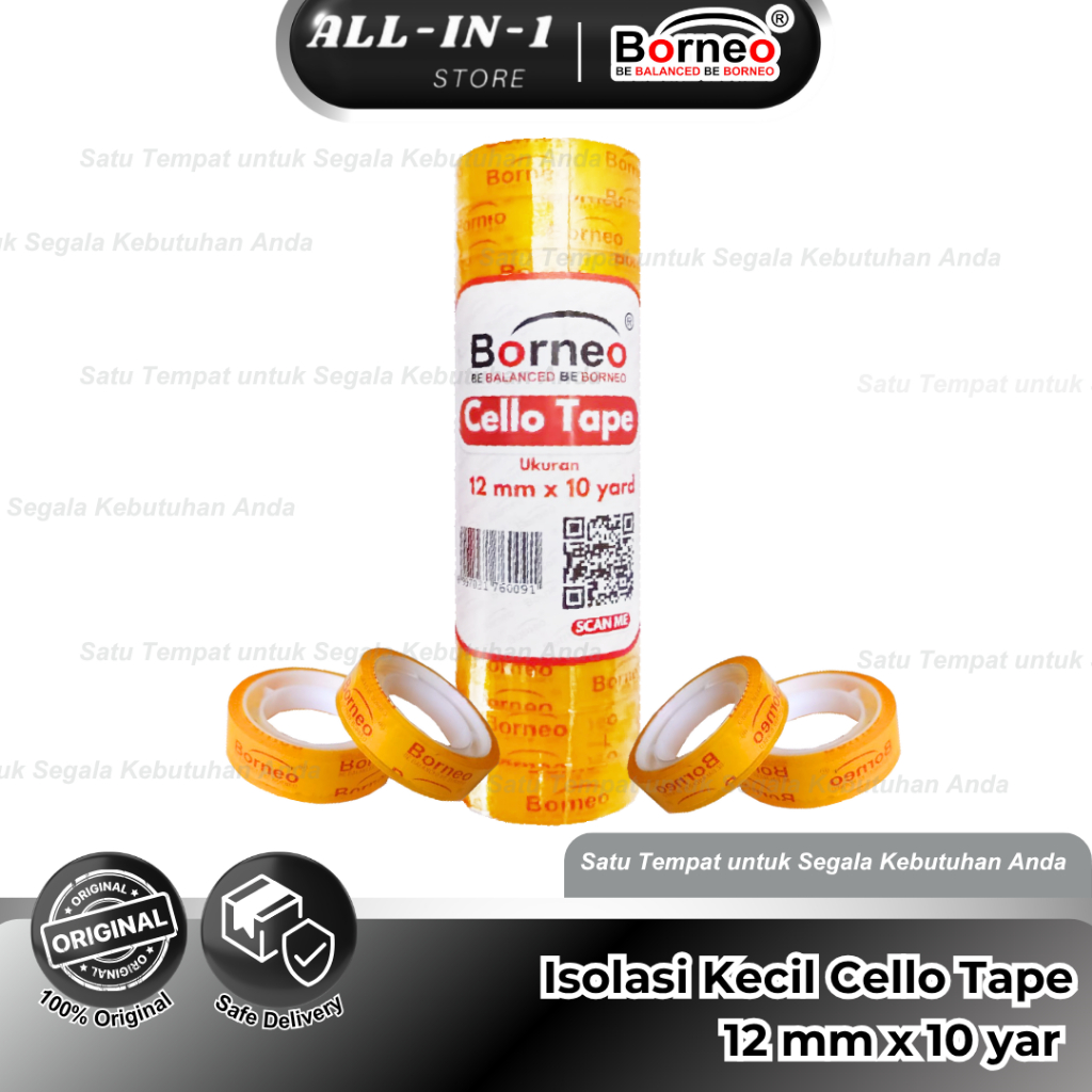 

Borneo 12 Roll Cello Tape Kecil 12mm x 10m, Solasi bening / Selotip / Solatip Borneo
