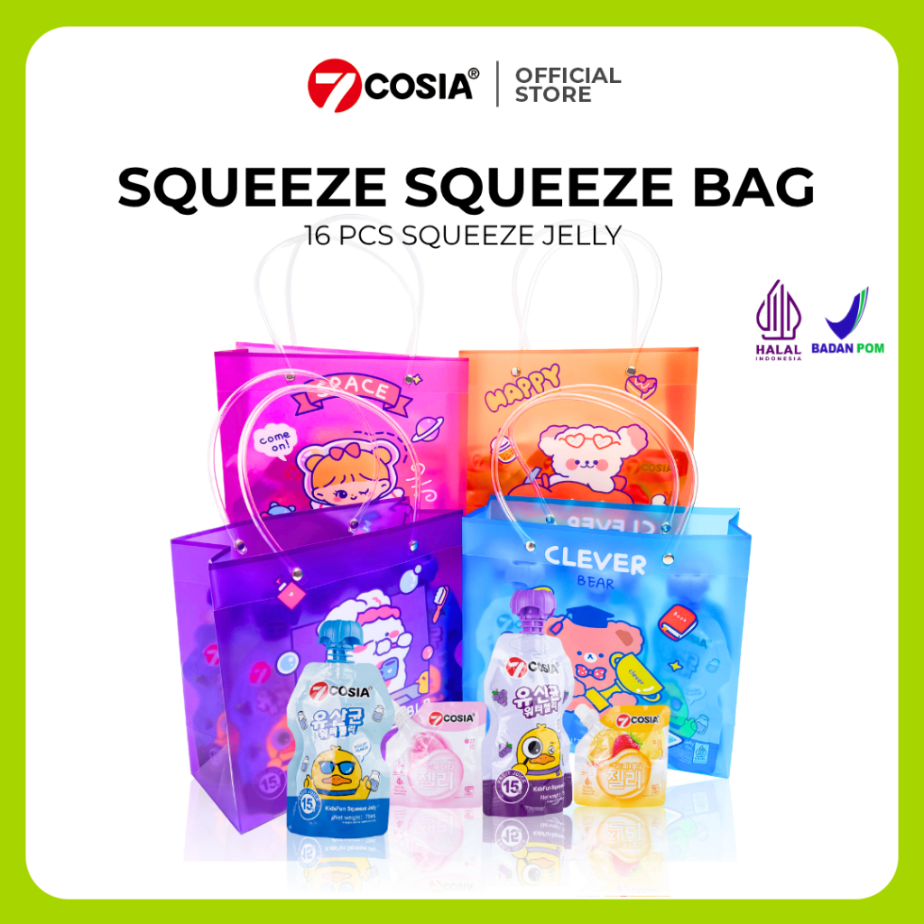 

【SPECIAL】SQUEEZE BAG - 7COSIA KIDSFUN & TRUELOVE 16 PCS - YOGURT JELLY - GRAPE JELLY - PEACH FLAVOR - ASSORTED FRUIT