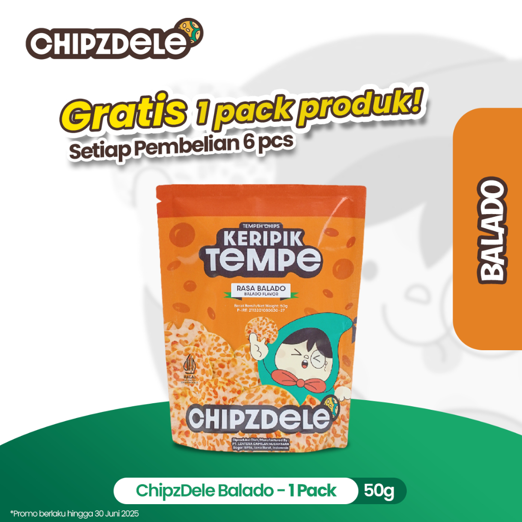

Chipzdele Keripik Tempe Rasa Balado 50 gram - 1 Pack
