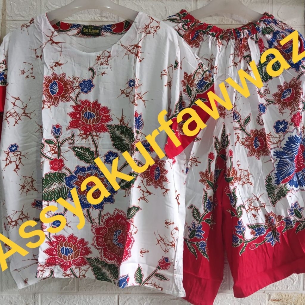 SETELAN CELANA KULOT PENDEK BATIK SRIGADING LD 120 MOTIF BUNGA PUTIH