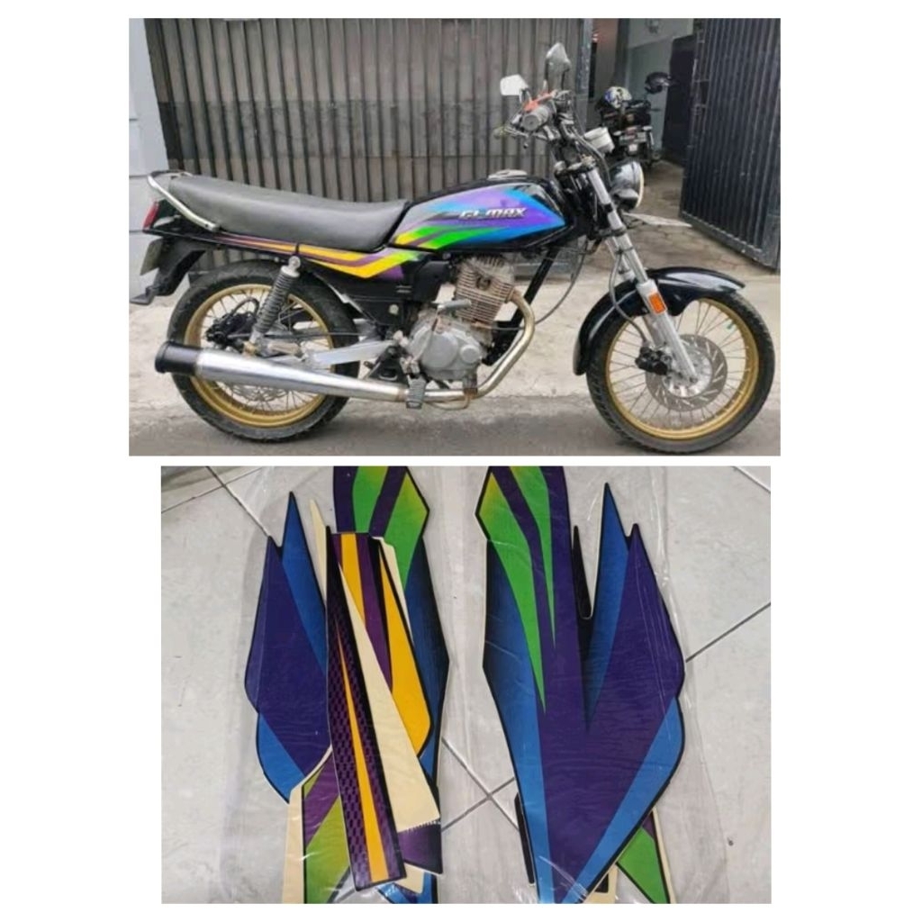 Striping stiker Honda GL Max tahun 2003 biru hijau