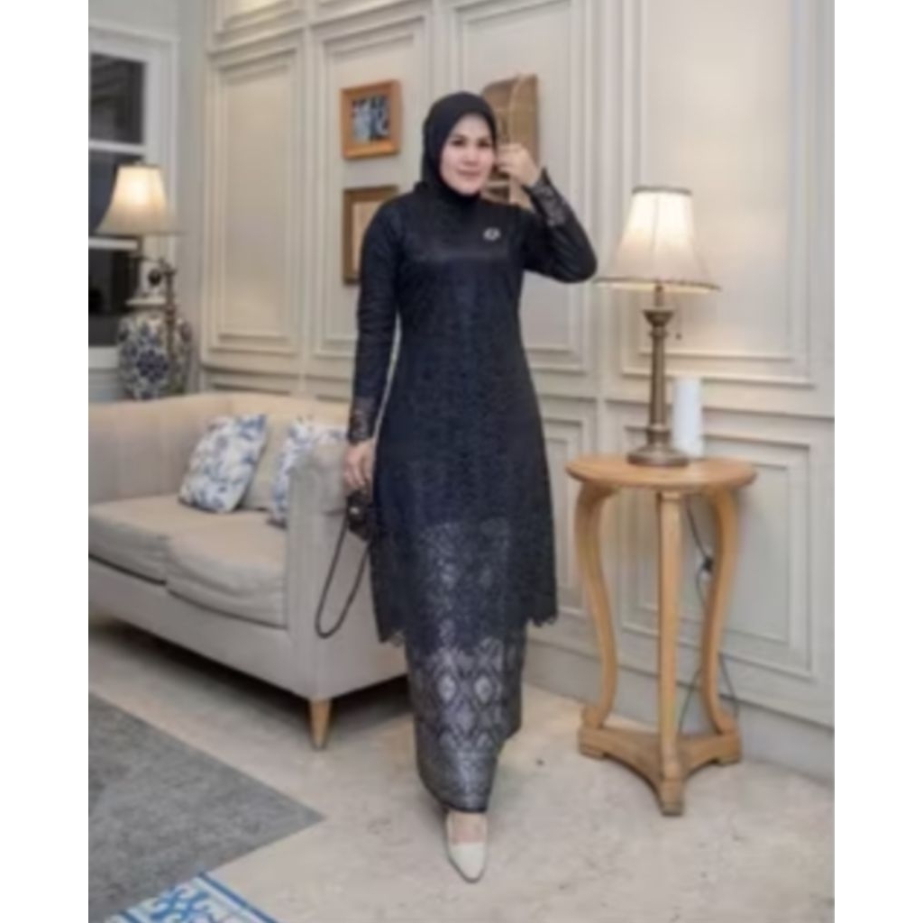 Ready Setelan Baju Kebaya Tunik Brukat Modern Kombinasi songket lilit Palembang/Setelan Kebaya Pesta