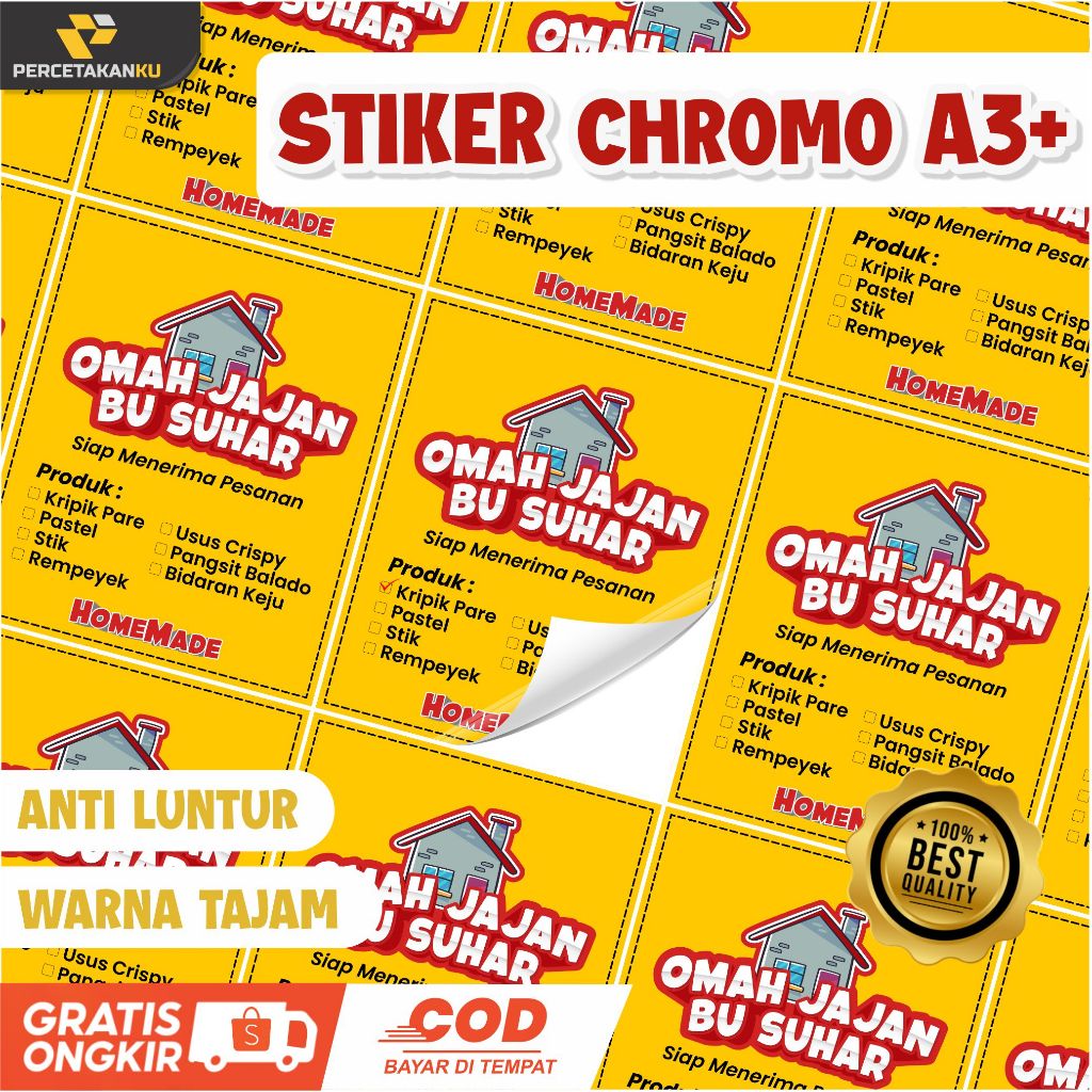 

Cetak Stiker Chromo / Cetak Stiker Bontax Label Kemasan / Label Usaha Makanan / Cetak Label Minuman