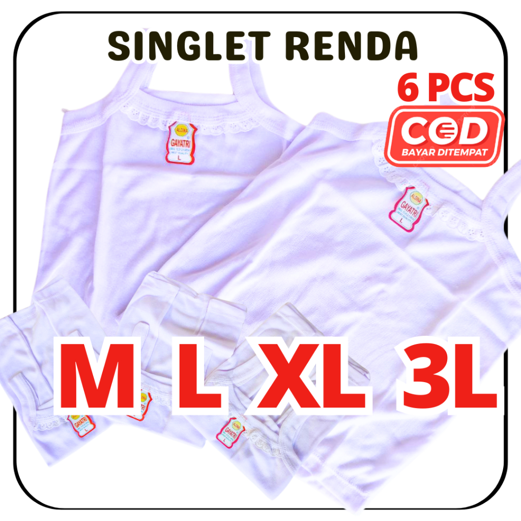6PCS Tanktop Kaos Dalam Renda Wanita Anak Remaja Dewasa Putih