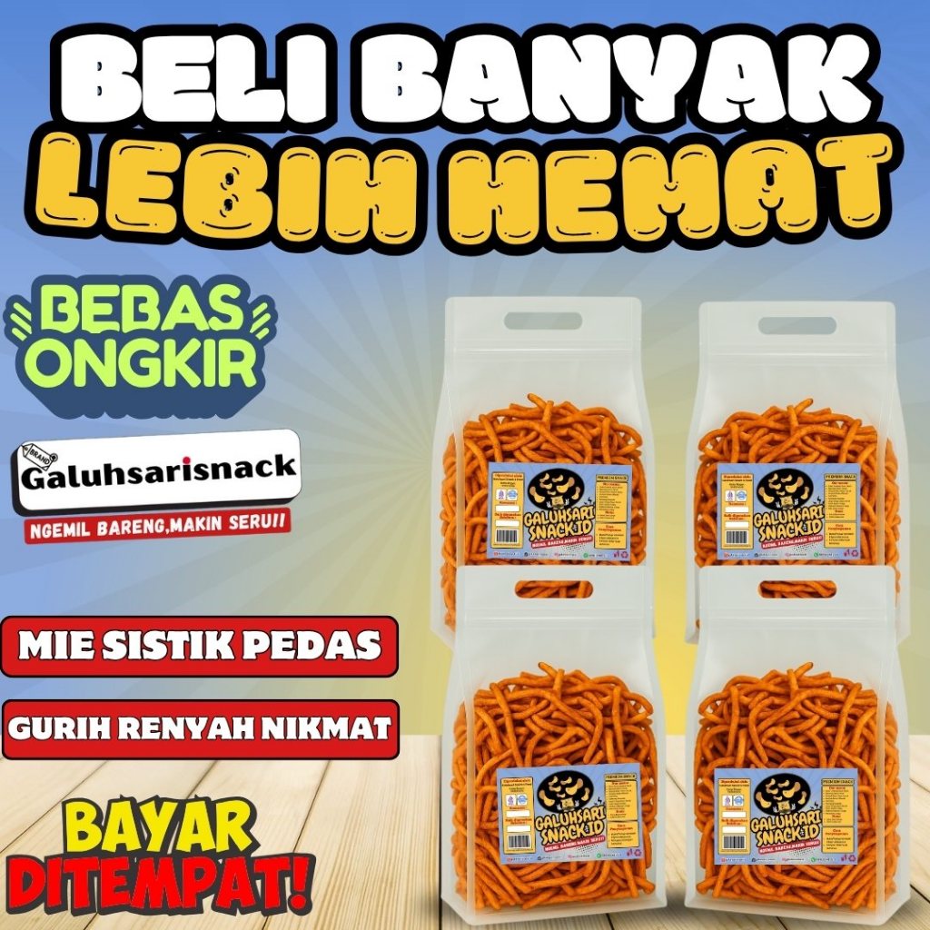 

PAKET HEMAT - MIE SISTIK BAWANG KILOAN CEMILAN STIK RASA PEDAS GURIH SUPER RENYAH KERIPIK VIRAL