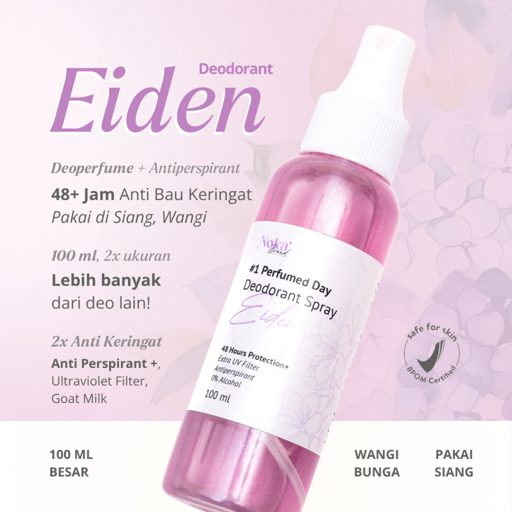 NOKA Deodorant - EIDEN (Day Deo Perfume Spray with Antiperspirant + UV Filter) - Deodoran Pagi, Peng