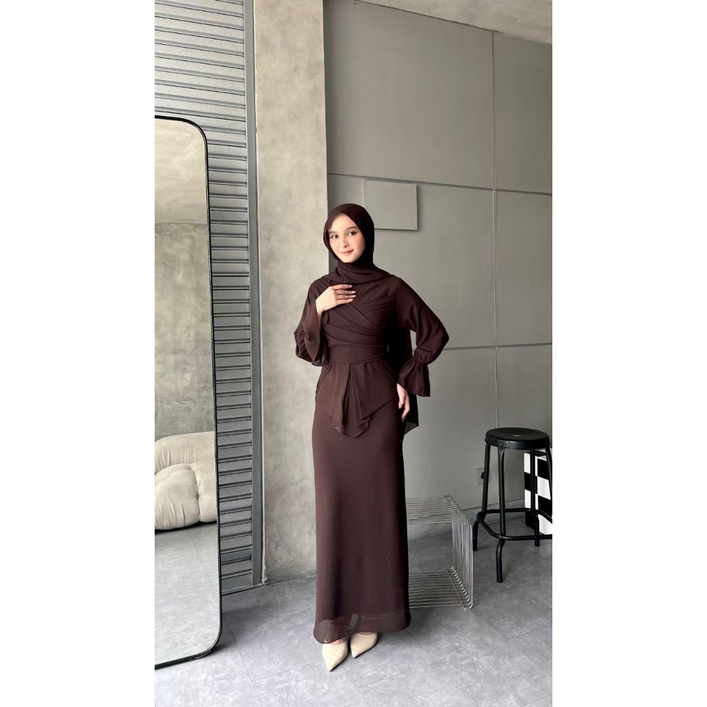 Dress Wanita Kondangan Press Body Warna Mahogany Ukuran Jumbo LD 120 Free Belt