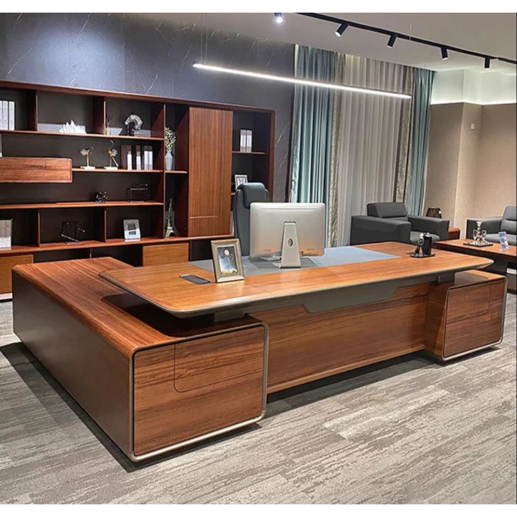 Meja kerja leter L modern kayu jati meja direksi elegan