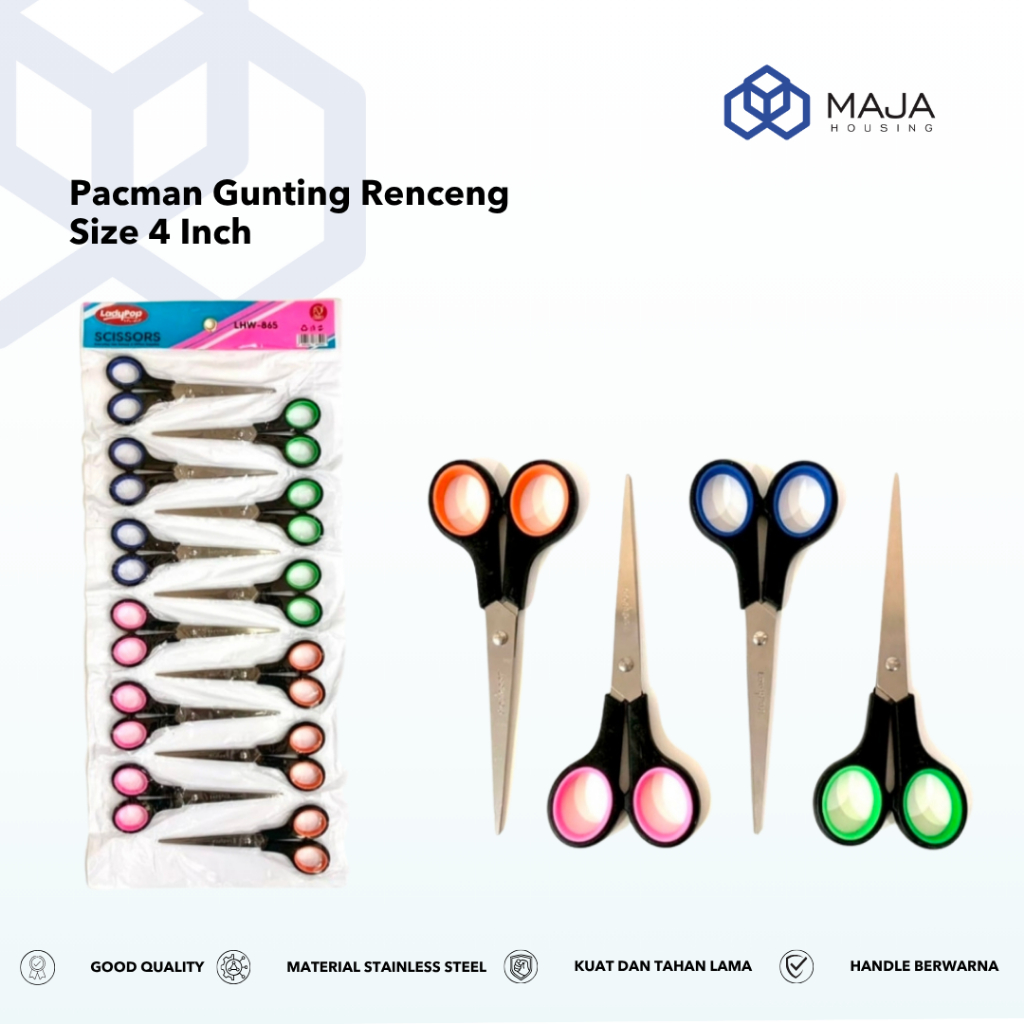 

Pacman Gunting Renceng isi 12 pcs Murah 4 inch | Gunting Stainles Warna Pacman