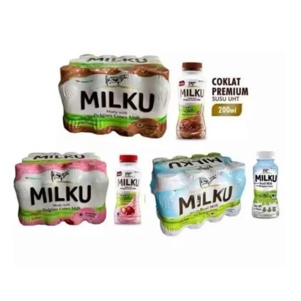 

SUSU MILKU UHT BOTOL 1 Pack isi 12 Botol @200 ML Rasa COKELAT, STROBERI & ORIGINAL