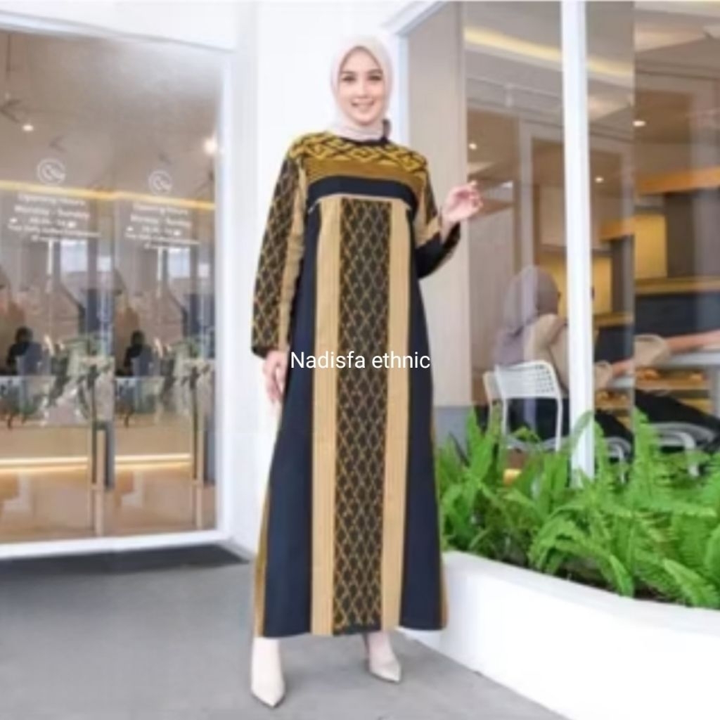 GAMIS TENUN ETNIK BAJU MUSLIM WANITA DRESS TENUN