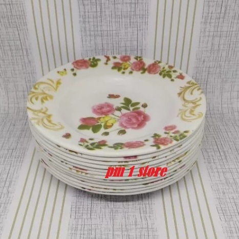 1Lusin Tatakan Gelas Melamine Motif Bunga 14 cm, Tatakan Gelas Melamin, Piring Tatakan Melamin