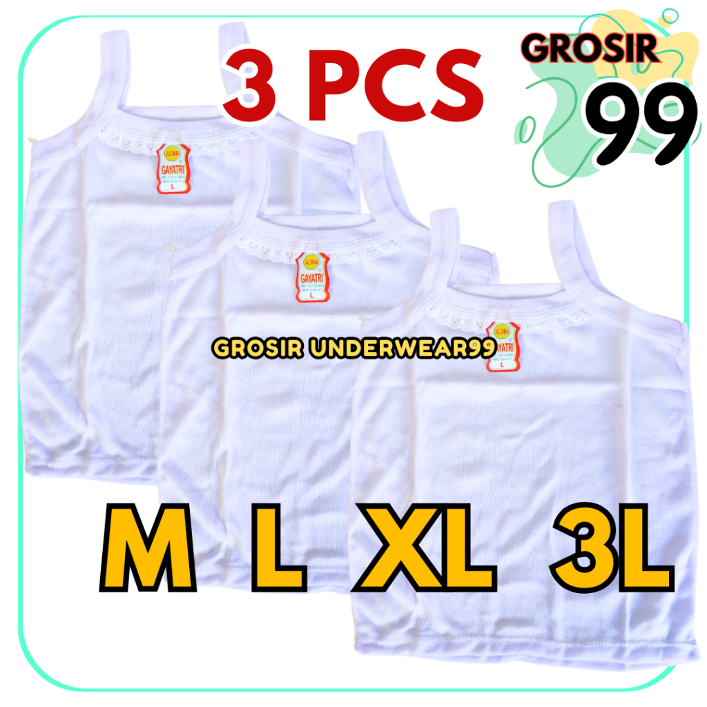 TERLARIS 3 Pcs Kaos Dalam Cewek - Singlet Anak Perempuan Renda dan Remaja Putih GROSIR99