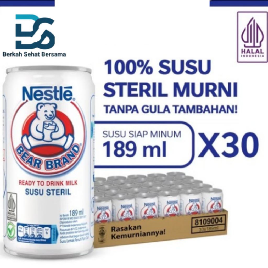 

BEAR BRAND Susu Kaleng, Susu Beruang Susu Steril 189 ml x 30 Pcs