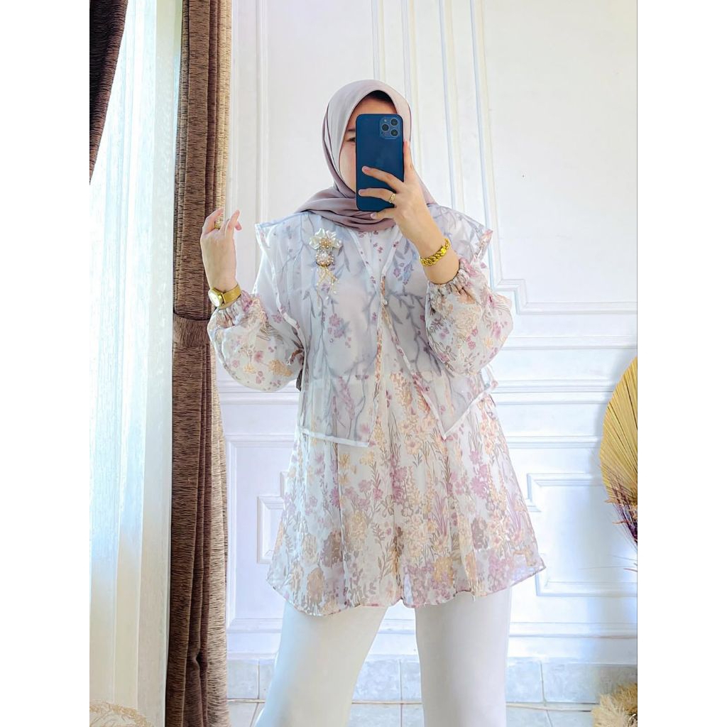 Blouse Vest 2 in 1 / Atasan Meijiwang Plisket / Atasan Plisket Motif / Kemeja Plisket Bangkok / Atas