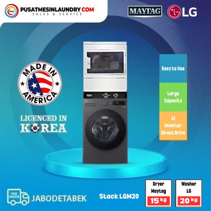 LG Mix Stack Mesin Cuci 20kg & Mesin Pengering Gas 15kg LGM20SN