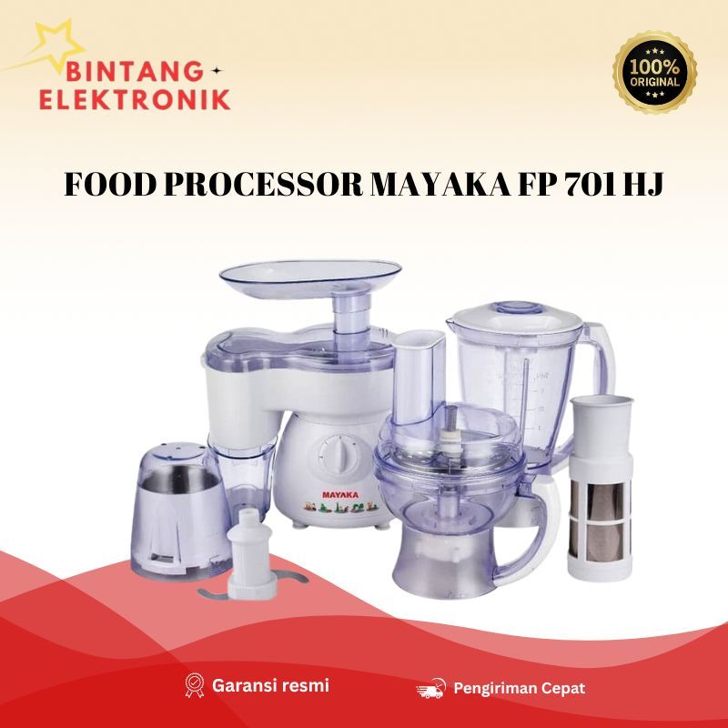FOOD PROCESSOR MAYAKA FP 701 HJ - 300 W, kapasitas 1 L, pisau stainless, safety lock, quick clean