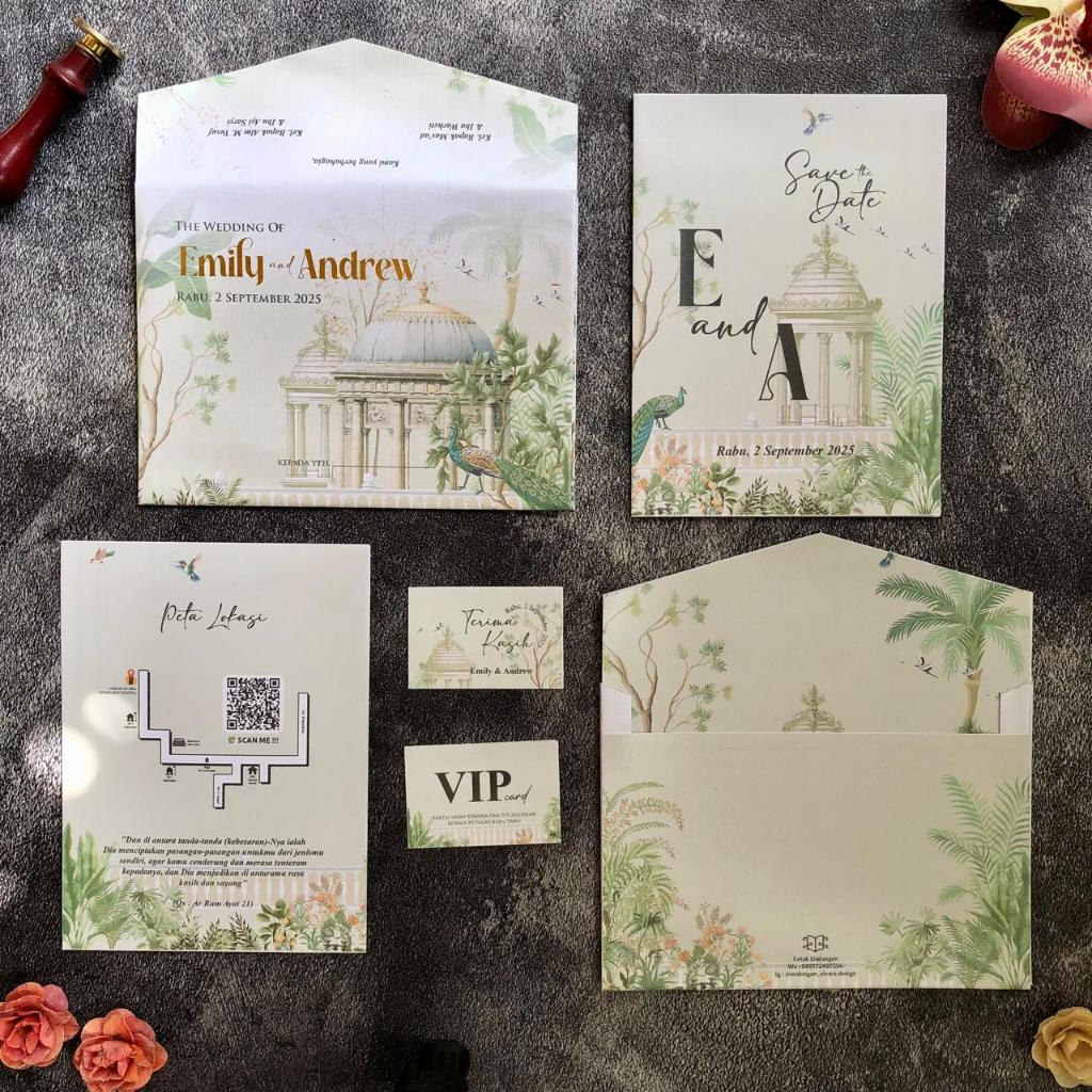 NDANGAN PERNIKAHAN AMPLOP HOTPRINT LIPAT DUA SOFTCOVER, UNDANGAN NIKAH GOLD MODERN & MEWAH