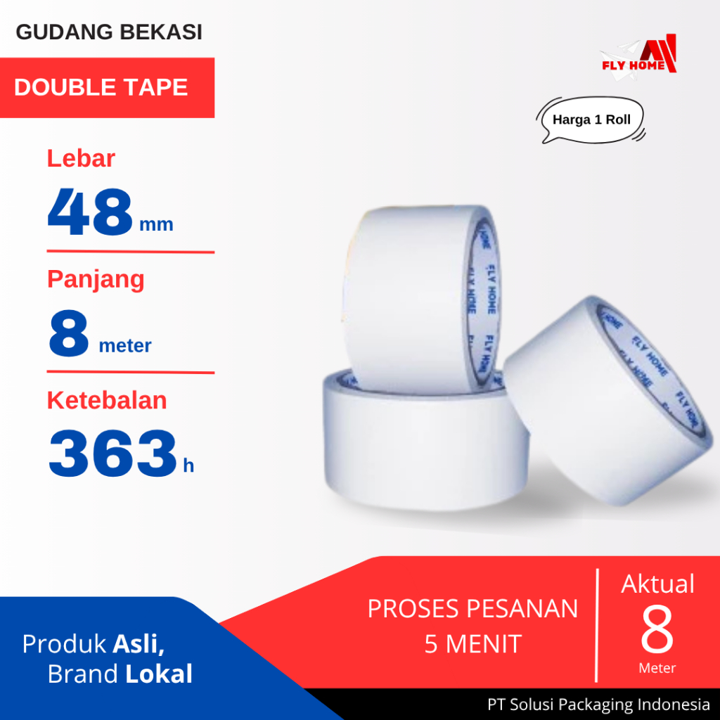 

FLYHOME 1Roll Double Tape 48x8M 2inchi Hotmell 8meter