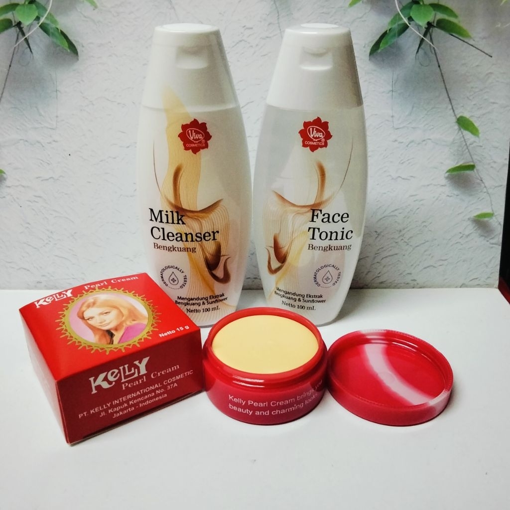 Paket Skincare Bengkuang 3in1 Face Tonic Dan Milk Cleanser+Cream Kelly Pearl 15g
