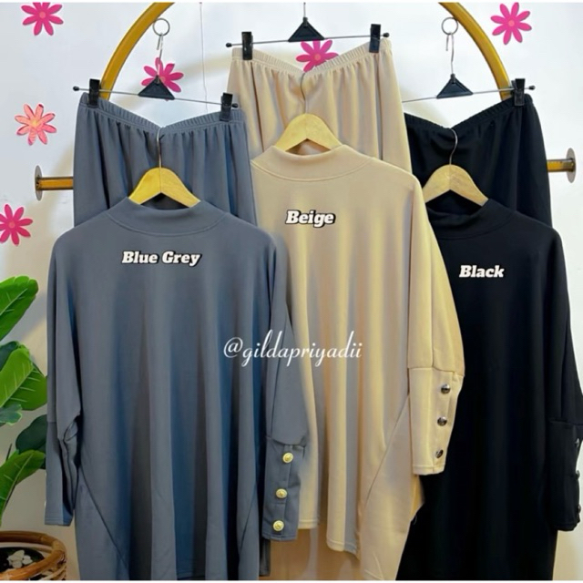 Lokal By Fx - Setelan Rok Span Atasan Batwing Variasi Kancing