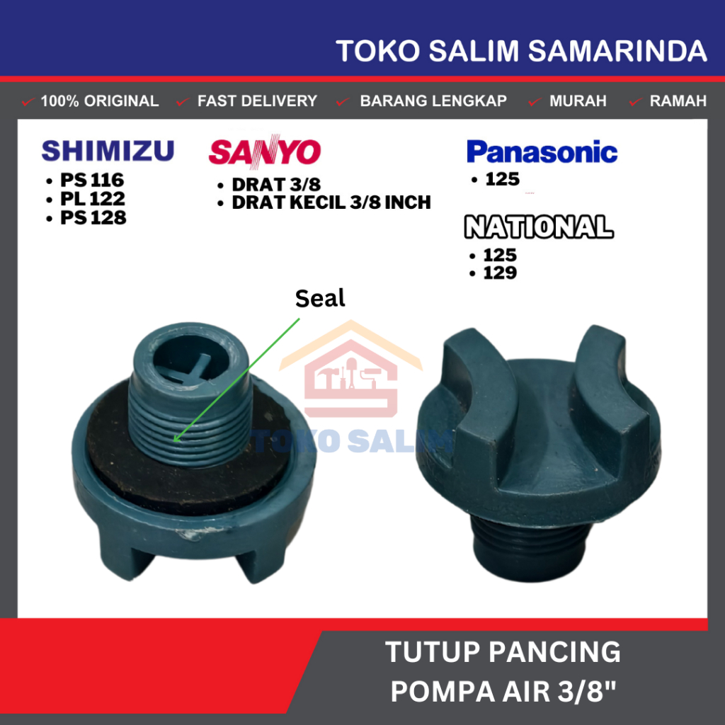 Plug Tutup Pancing Drat 3/8 Inch Model NATIONAL cocok untuk SHIMIZU PS116 PL122 PS128 SANYO PANASONI