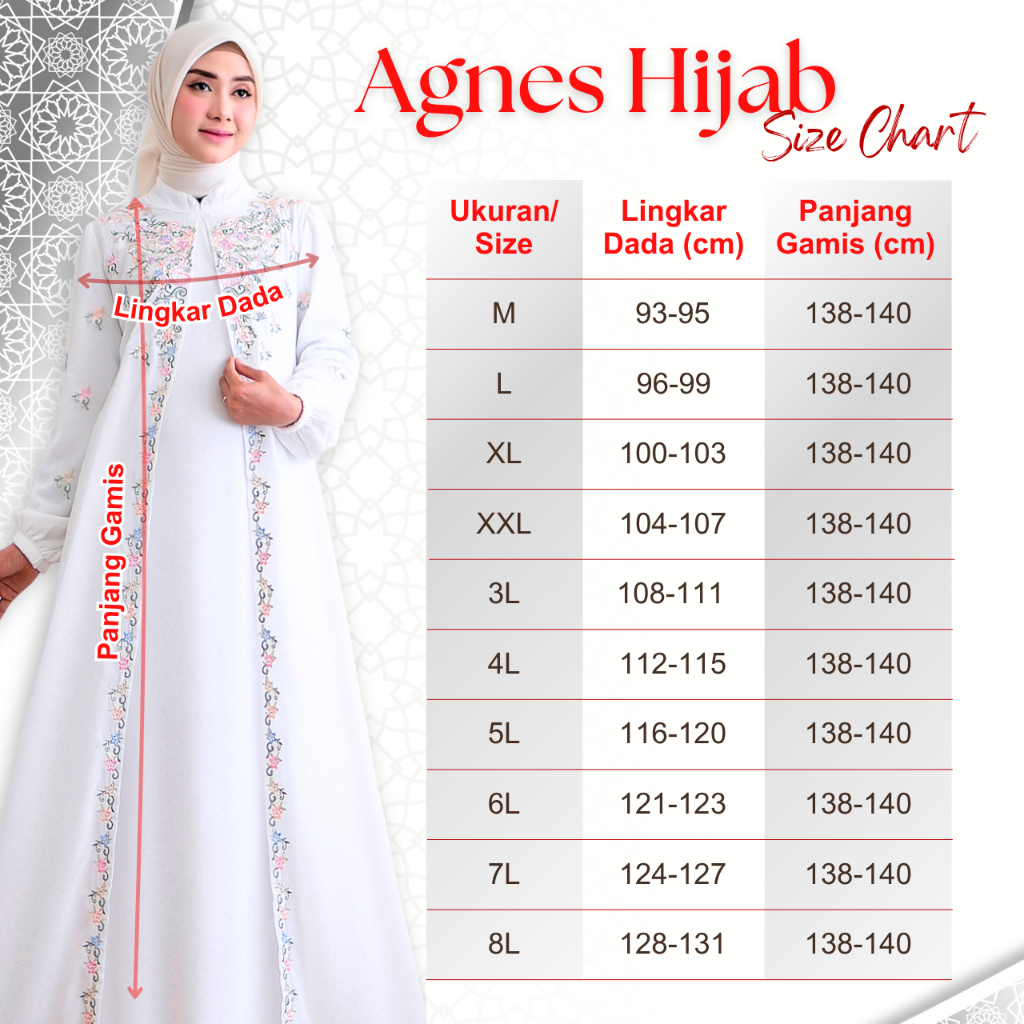 TAMPIL MODIS  Agnes Hijab - Aiza Dress Gamis Putih Bordir Bunga Baju Muslim Wanita Abaya Hitam