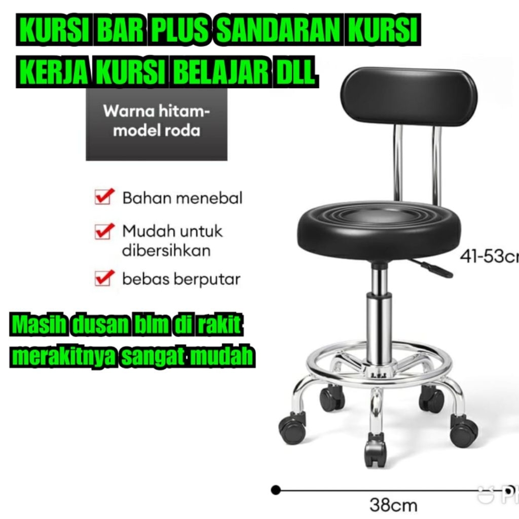 Kursi Putar plus sandaran kursi bar kursi bulat besi alas roda kursi simple ringan kursi kerja prakt