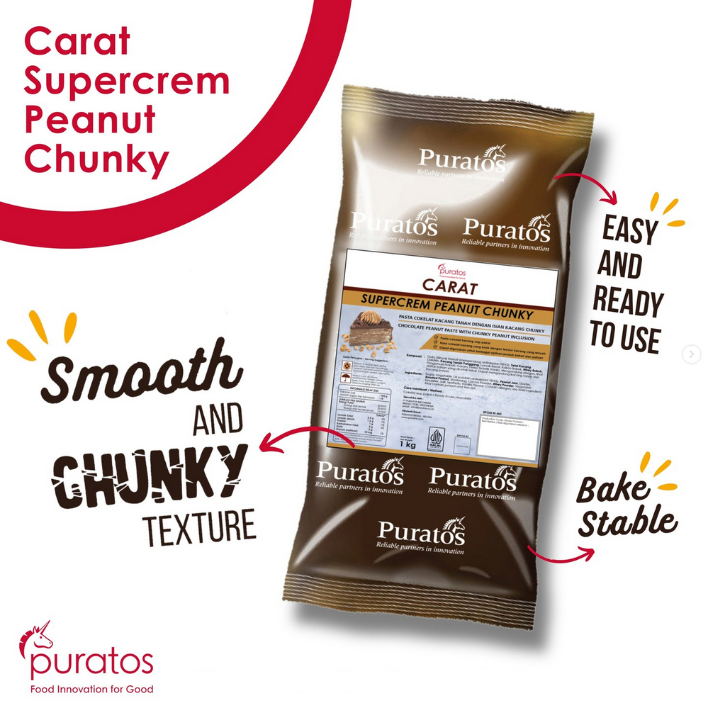 

Puratos Carat Supercrem Peanut Chunky 1 Kg - Topping Filling Selai Coklat dengan isian Kacang