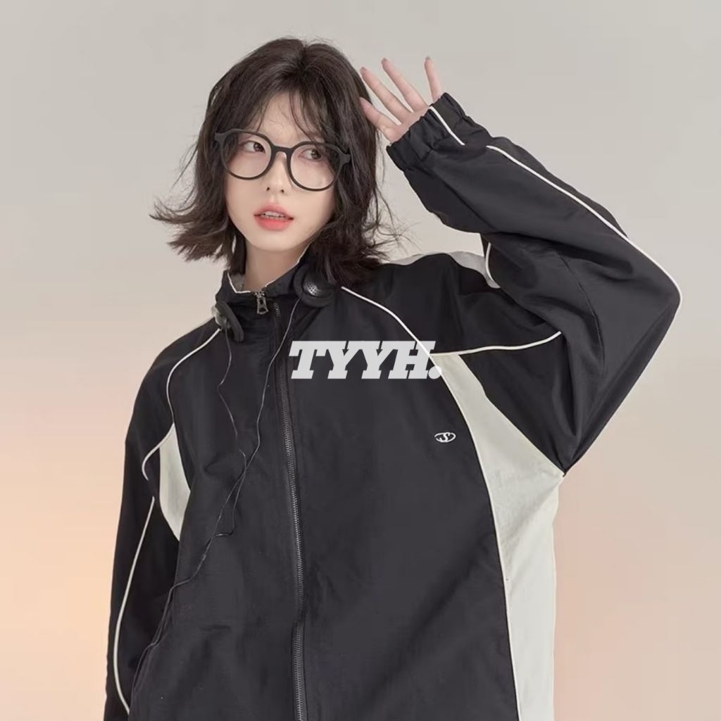 TYYH. VINTAGE WIND BREAKER JACKET WOMEN OVERSIZE HITAM
