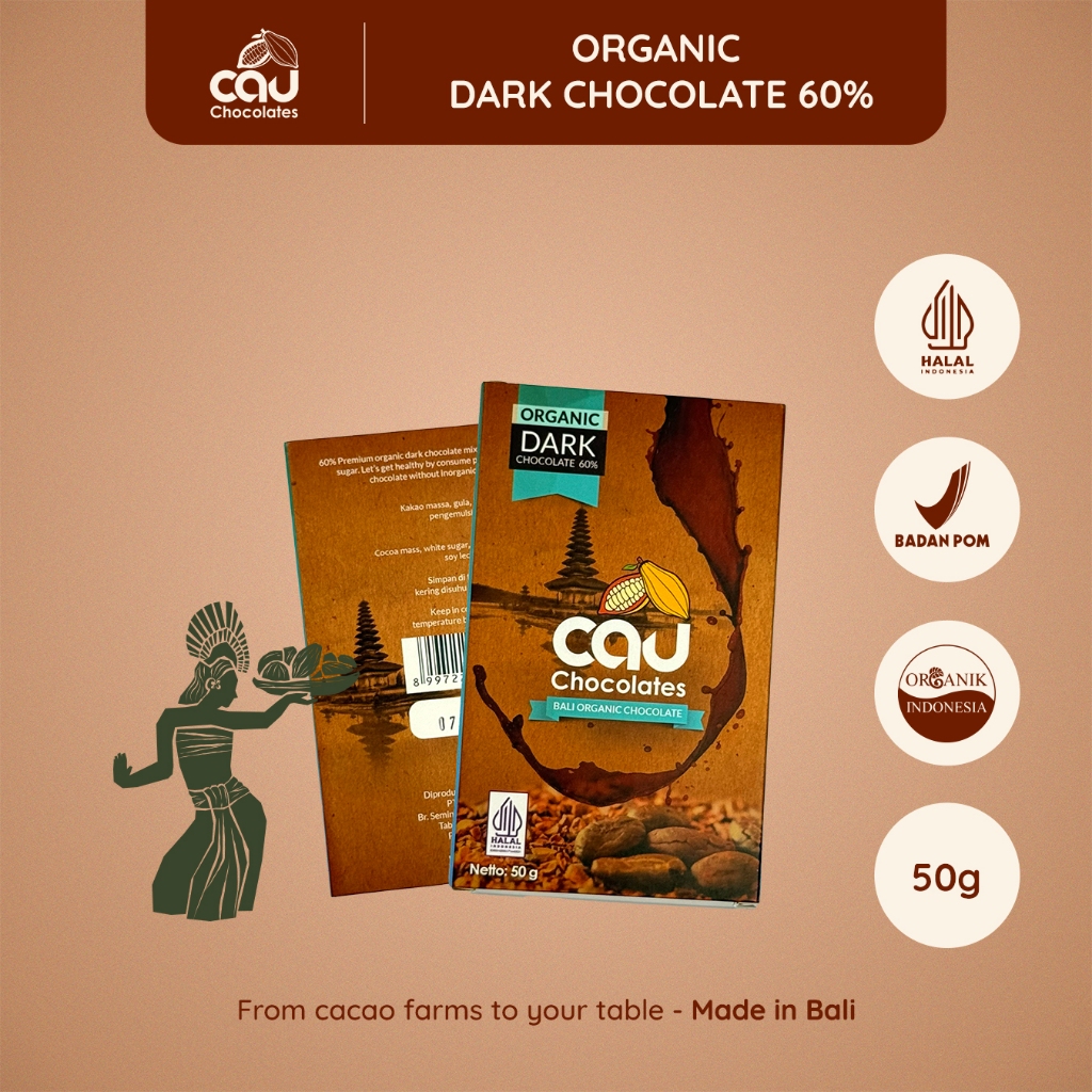 

CAU CHOCOLATES - Dark Chocolate / Coklat Manis 60% dengan Gula Putih - 50 gr