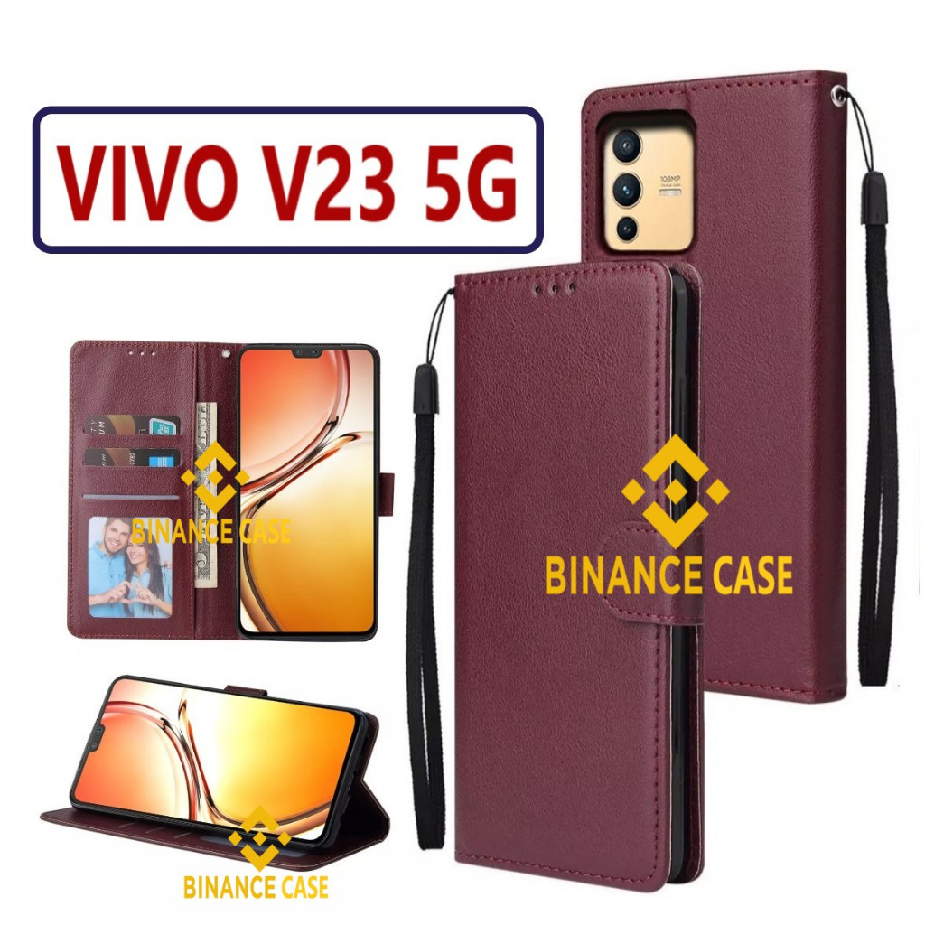 LEATHER FLIP CASE VIVO V23 5G CASE KULIT FLIP WALLET LEATHER KULIT PREMIUM SARUNG BUKA TUTUP KESING 