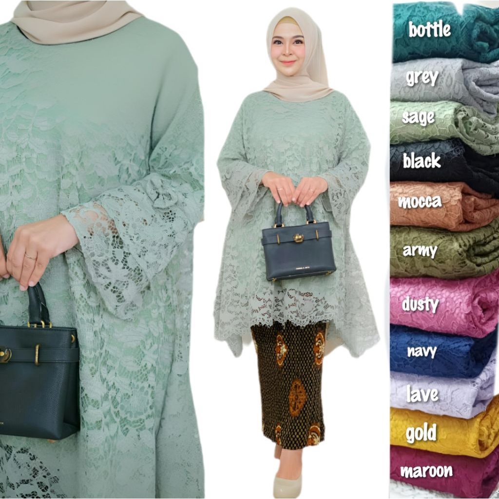 RZ Ld125-Ld140 Kebaya JUMBO XXL 4XL Set Kebaya Brokat. GLOWY by Zikra. Kebaya Hijau Sage