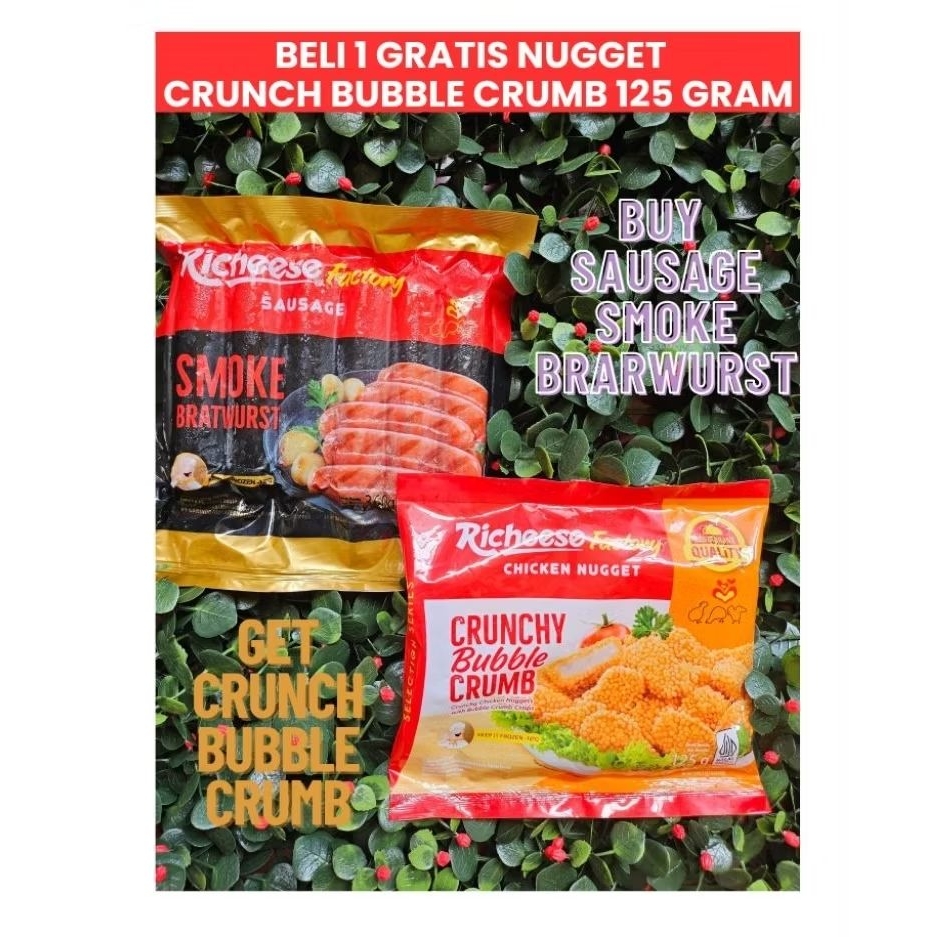 

RICHEESE FACTORY SAUSAGE SMOKE BRATWURST BELI 1 GRATIS NUGGET