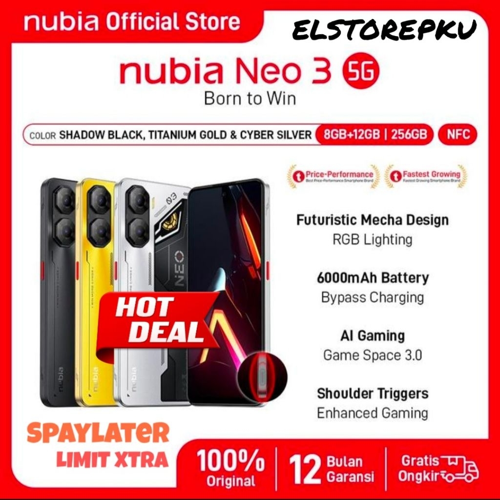 ZTE Nubia Neo 3 5G Desain Mecha Gaming. 8/256 Unisoc T8300 5G 6000mAh  33Watt ada juga Neo3 GT 5G