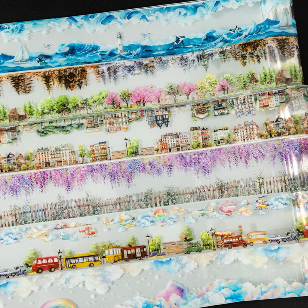 

(1FG) washi tape selotip transparan pemandangan kota alam hutan pohon pagar fence city town forest tree