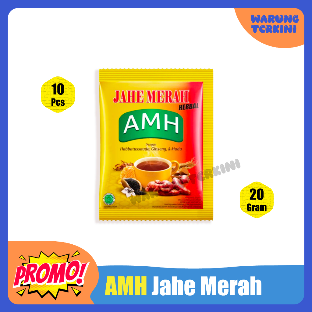 

Jahe Merah Herbal AMH dengan Habbatussauda, Ginseng dan Madu 20g 1 Renceng