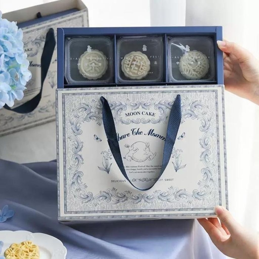 

VINTAGE BLUE - Box mooncake 75-100gr sekat 6 dus kue bulan kotak packaging moon cake nastar pie