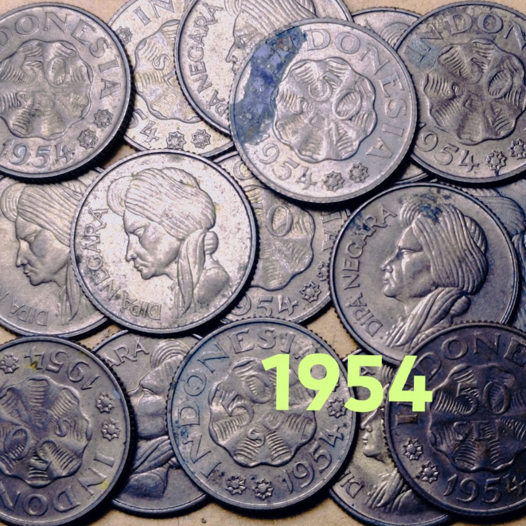 Jelek Asli 50 Sen Tahun 1954 Diponegoro Dipanegara keydate langka uang koin kuno logam Indonesia ori