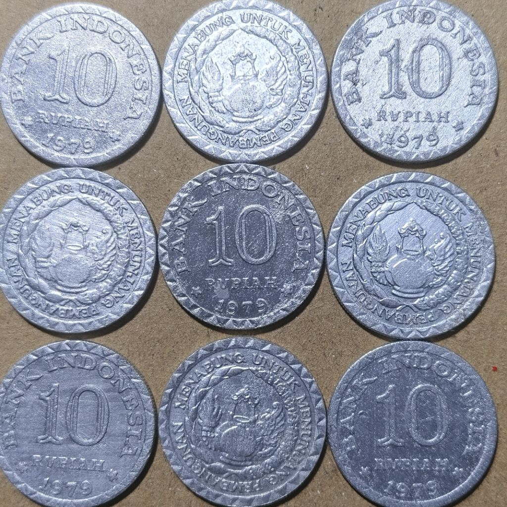 VF cuci 10 Rupiah Tahun 1979 Tabanas Putih aluminium Uang koin kuno logam Indonesia original asli