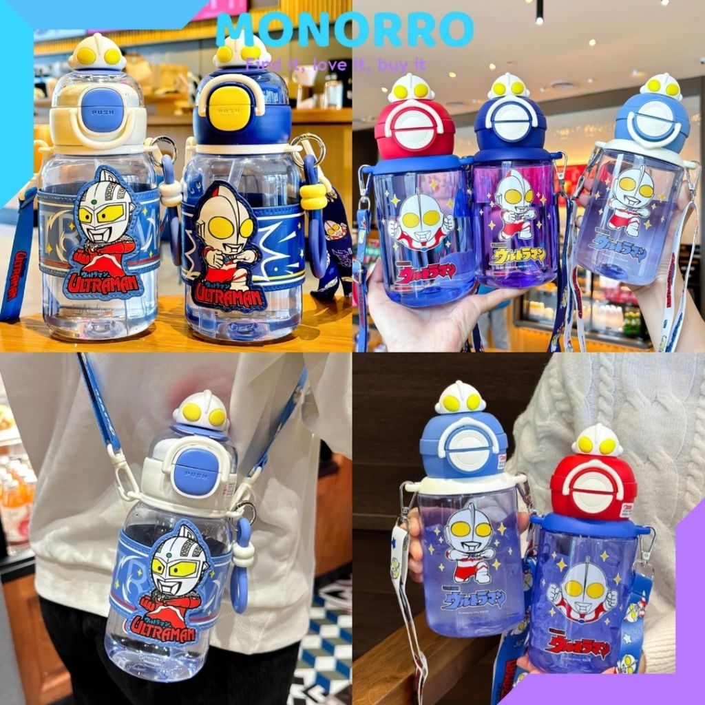 ORI Botol Minum Ultraman 2in1 650ml Tritan Botol Minum Sedotan Teguk Ultraman