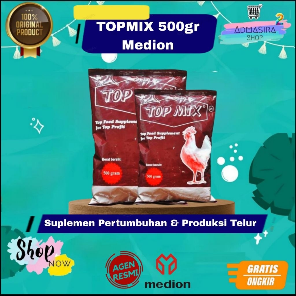 TOPMIX TOP MIX 500gram Mineral Antibiotik Ayam Petelur Pembibit Pedaging Broiler Jantan medion 500 g