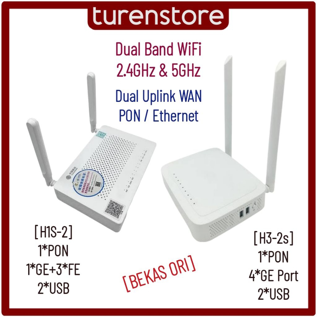 XPON H1S-2 / H2-2 / H3-2s Dual Band WiFi 2.4GHz & 5GHz ONT ONU Dual UPLINK bisa EPON GPON XPON Plus