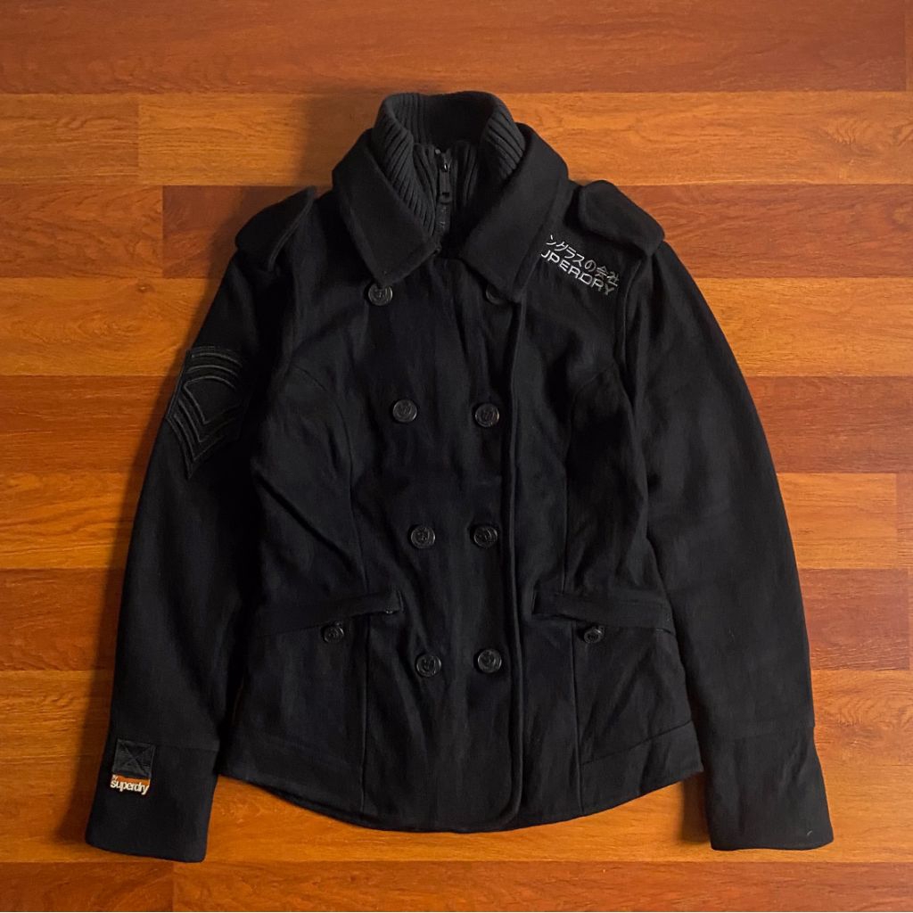 Superdry Navy label classic pea coat wool jacket ( M ) pria ( L ) woman