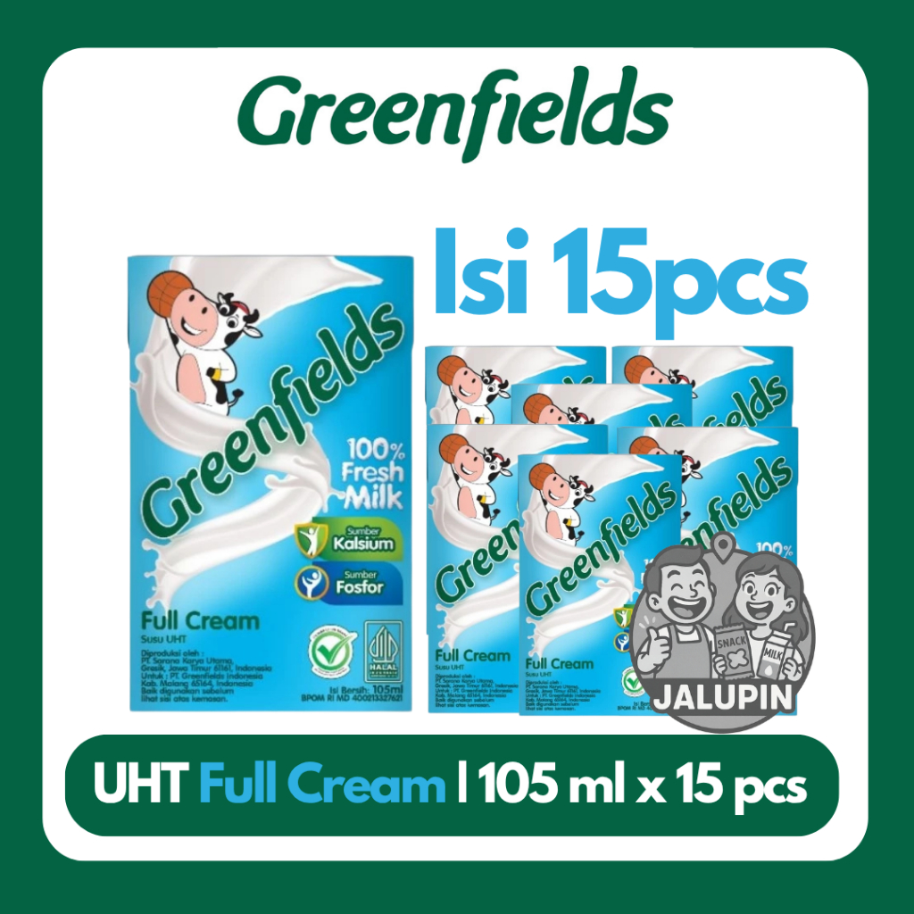 

[BUNDLING HEMAT 105ML x 15PCS] Susu Greenfields UHT Full Cream, Strawberry, Chocolate 105ml x 15pcs