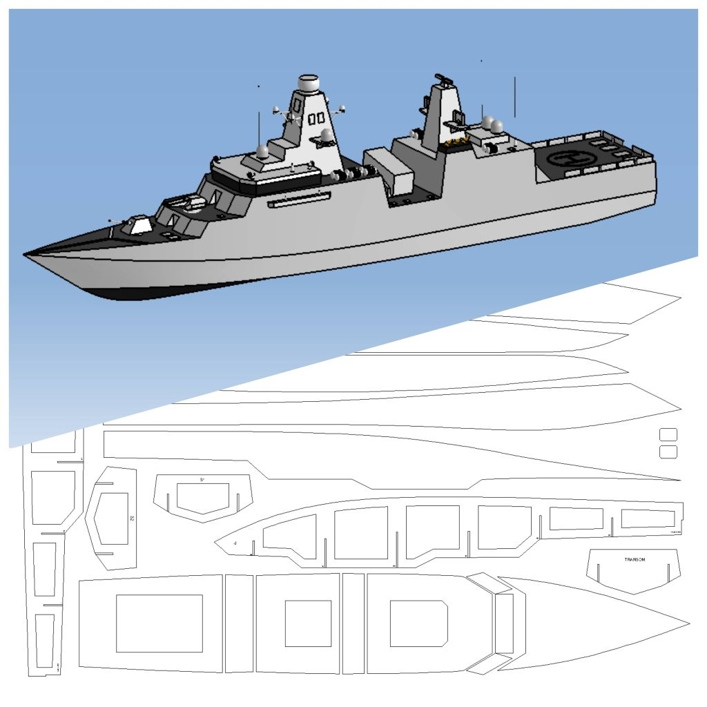 Rc Boat Plan Blueprint Kertas - Kapal Perang Arrowhead - Hardcopy Kertas HVS A0 A1 A2 A3