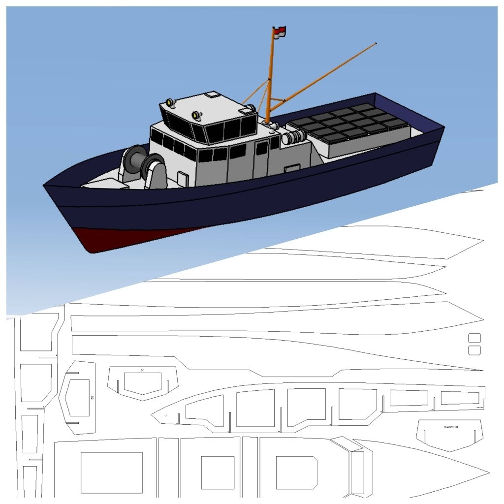 Desain Gambar Pola Miniatur Kapal RC Boat Plan Kapal Nelayan 3