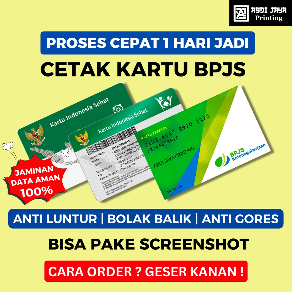 

Cetak Kartu KIS BPJS 1 Hari Jadi Bisa Satuan (Tanpa Minim Order) Proses Cepat BPJS Tenagakerja Bisa
