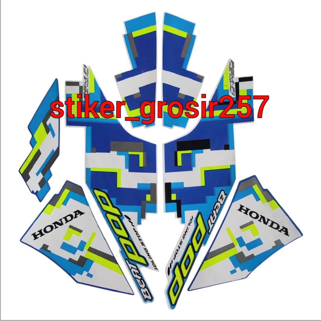 STIKER STRIPING LES LIST BODY MOTOR HONDA BEAT POP 2017 PUTIH BIRU