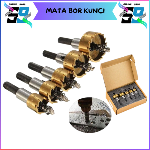 Mata Bor Kunci Lubang Pintu Alumunium Besi Kayu Baja Ringan Plastik PVC Kuningan 1 Set 5 Pcs Pintu E